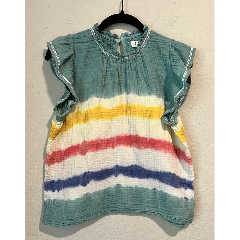 THML Women's Top Size Medium Gauzy Tie Dyed Flutter Sleeve Boho Colorful